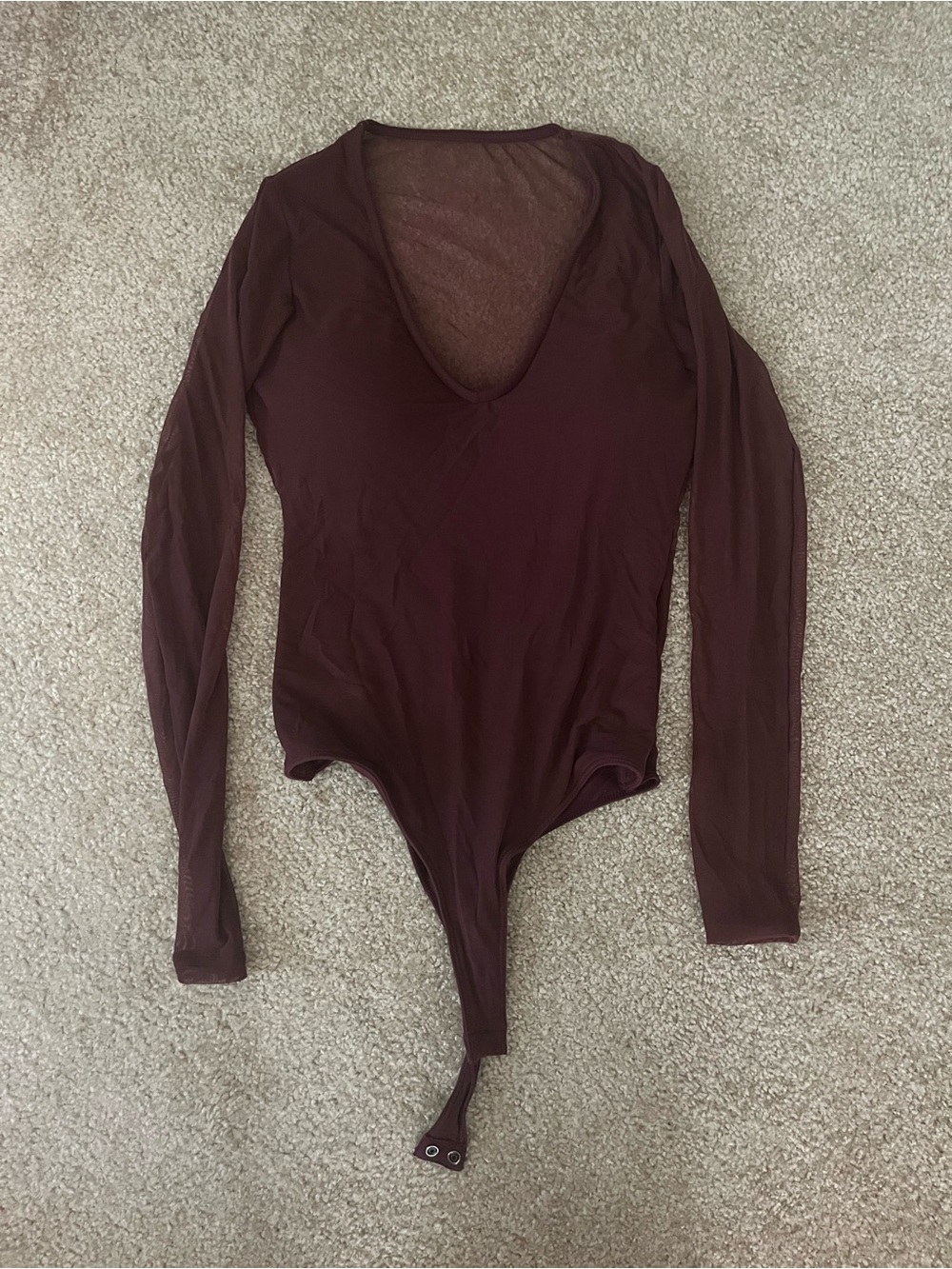 Klassy Network Long Sleeve Deep V Bodysuit - Burgundy